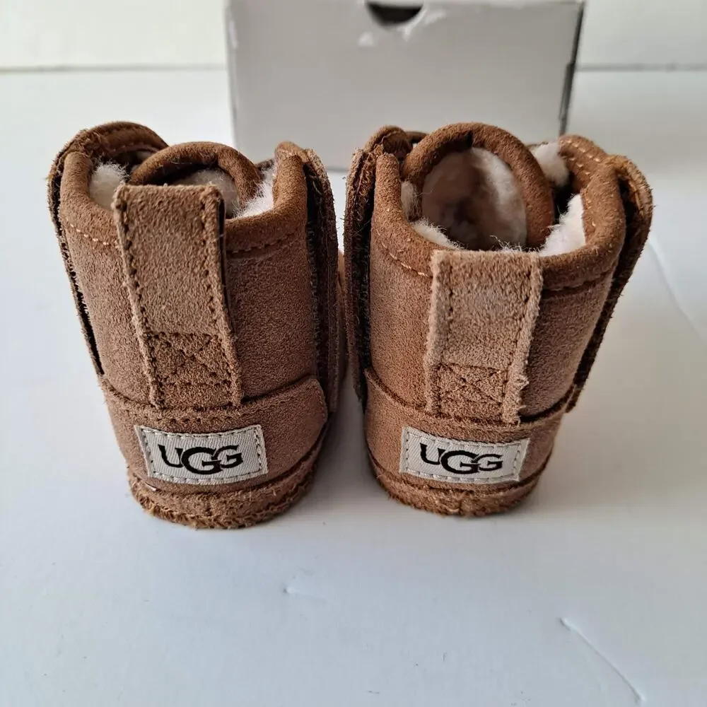 NWB UGG Baby Neumel Suede Wool Lined Ankle Boots Chestnut Kids Infant Size 0/1